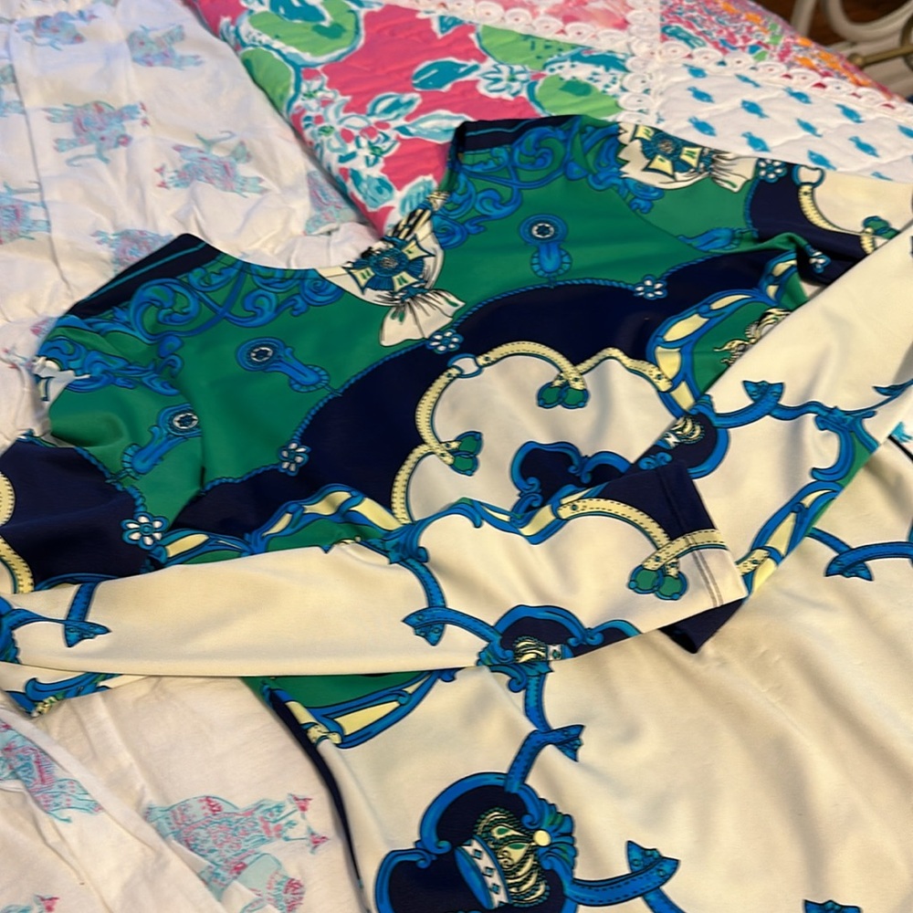 Julie Brown mini dress. Size M.  Green/blue/cream. - Picture 7 of 9